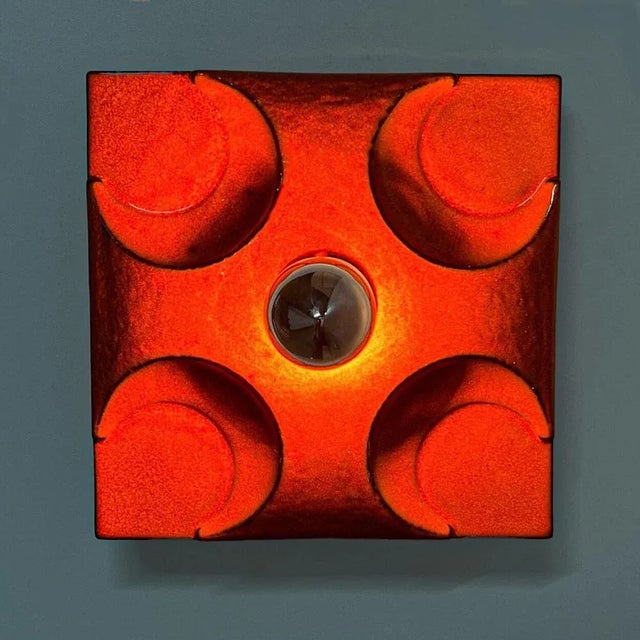 Ceramic German Orange Square Ceramic Wall Lights, 1970, Set of 2 For Sale - Image 7 of 11