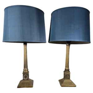 19th Century Bronze Column Table Lamps, 1890, Set of 2