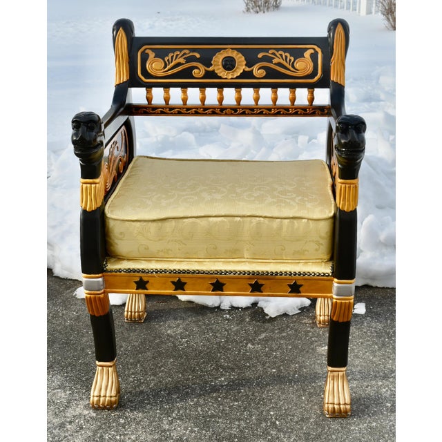 Traditional Vintage Ornate Egyptian Revival Black & Gold Chair W/Lion Heads For Sale - Image 3 of 12