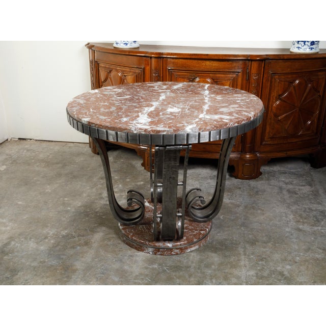 French Art Deco Wrought-Iron and Red Marble Center Table, Circa 1920 For Sale - Image 10 of 11