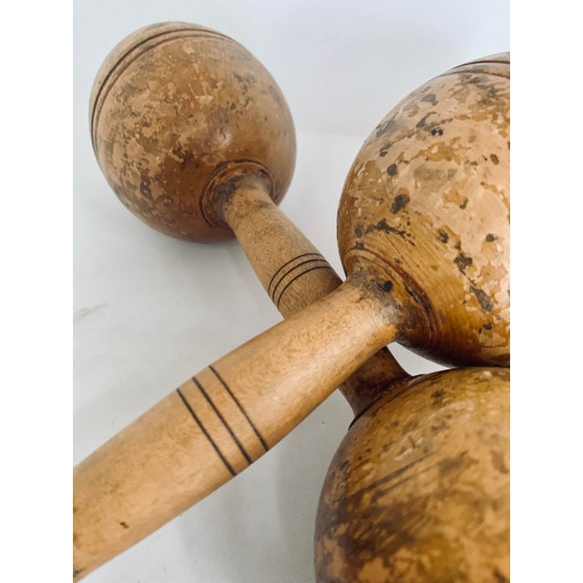 Antique Victorian Primitive Oversized Wooden Hand Weights, Dumbbells - a Pair For Sale In San Antonio - Image 6 of 9