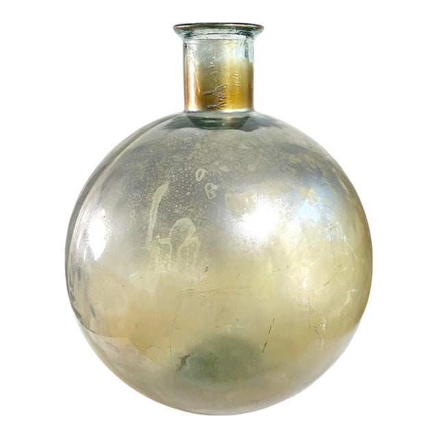 Large Vintage Glass Globe Vase With Metallic Patina For Sale