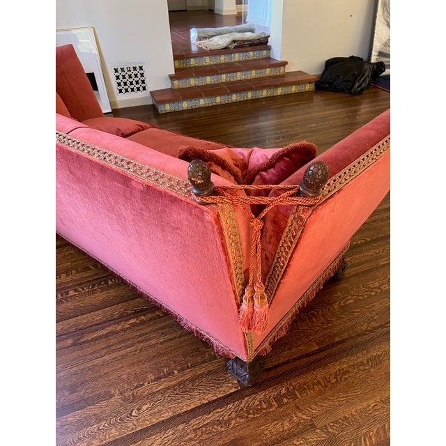 1920s Spanish Revival Tuxedo Couch in Red Velvet For Sale - Image 11 of 12