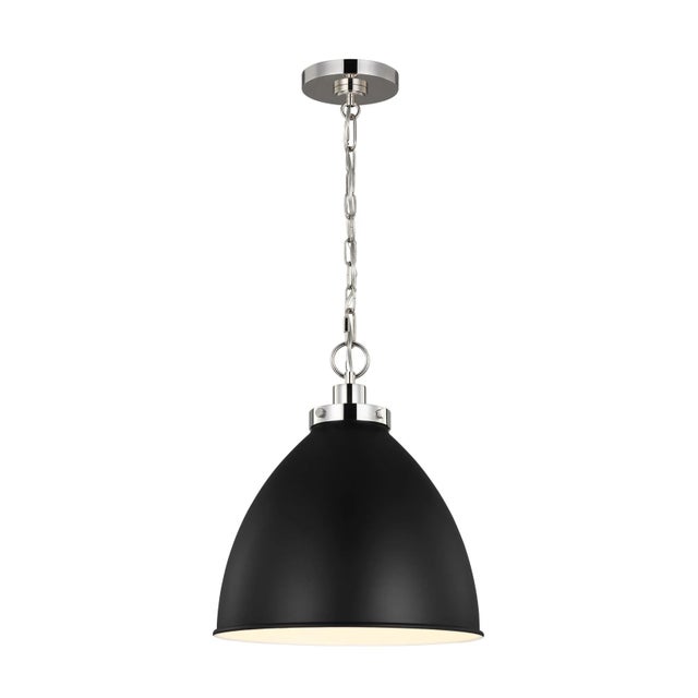 2020s Chapman & Myers by Visual Comfort Studio Wellfleet Medium Dome Pendant, Midnight Black & Polished Nickel For Sale - Image 5 of 6