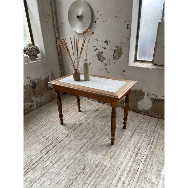 Antique Bistro Table in Walnut and Marble, 1890 For Sale - Image 12 of 18