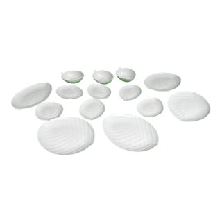 1970s Collection of Milk Glass Leaf Design Serving Dishes- Set of 14 For Sale