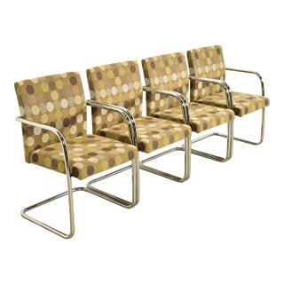 Mies Van Der Rohe Brno Style Mid-Century Modern Chrome Tubular Cantilever Club Chairs, Set of Four For Sale