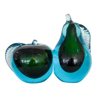 1960s Murano Glass Mid-Century Modern Pear & Apple Bookends - a Pair For Sale