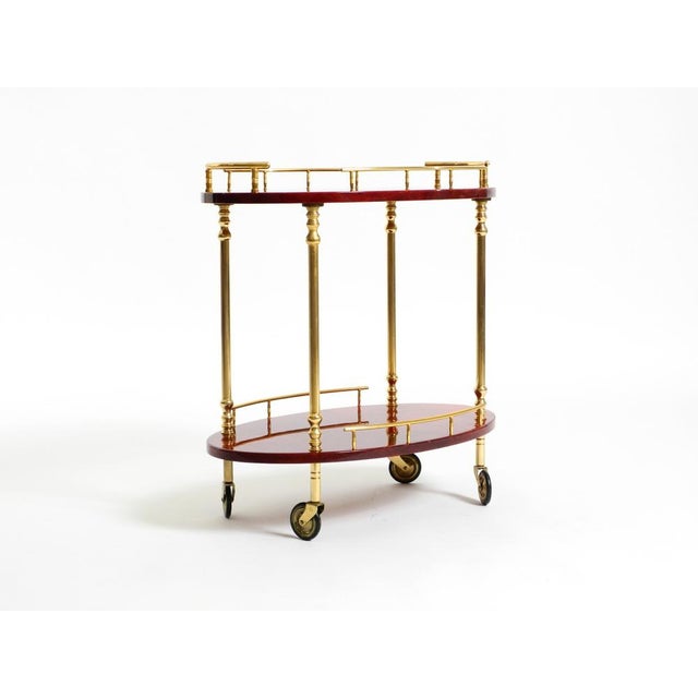 1960s Serving Bar Cart in Cherry-Red Goatskin from Aldo Tura, Italy, 1960s For Sale - Image 5 of 18