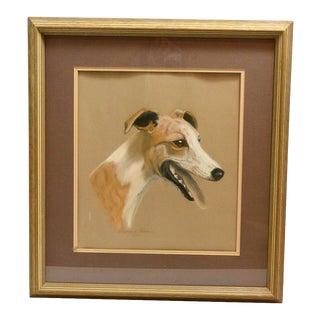 1970s Greyhound Dog Portrait Pastel Drawing, Framed For Sale