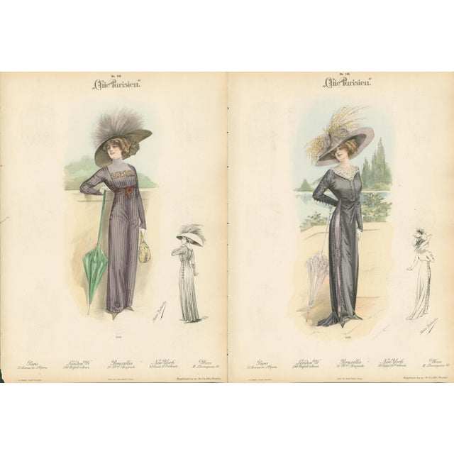 Set of two original antique fashion plates from Chic Parisien, published by Atelier Bachwitz. Fine early 20th-century...