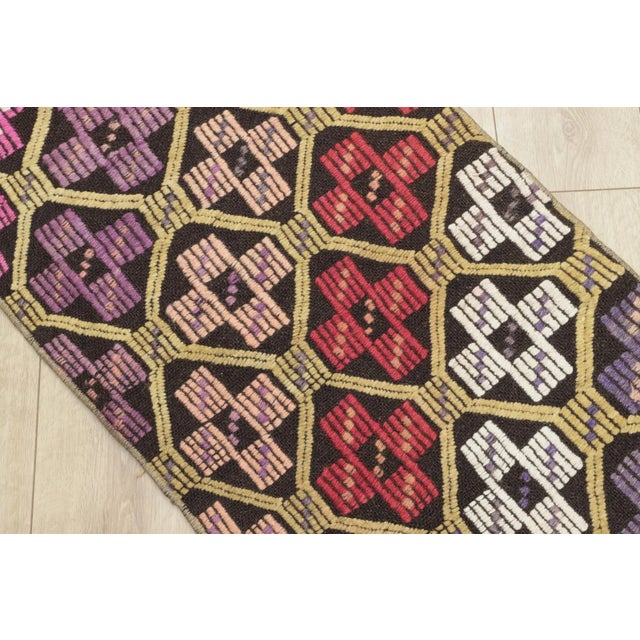 1960s Tribal Ikat Geometric Black Hand Knotted Kilim Rug For Sale In Sacramento - Image 6 of 13