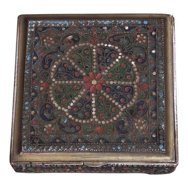Antique 84 Silver Cloisonné Enamel Box / Cigarette Case” For Sale