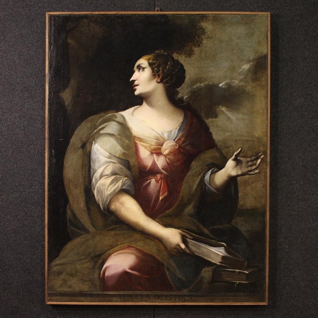 Italian Artist, The Delphic Sibyl and the Cumaean Sibyl, 1670, Oil on Canvases, Framed, Set of 2 For Sale - Image 7 of 16