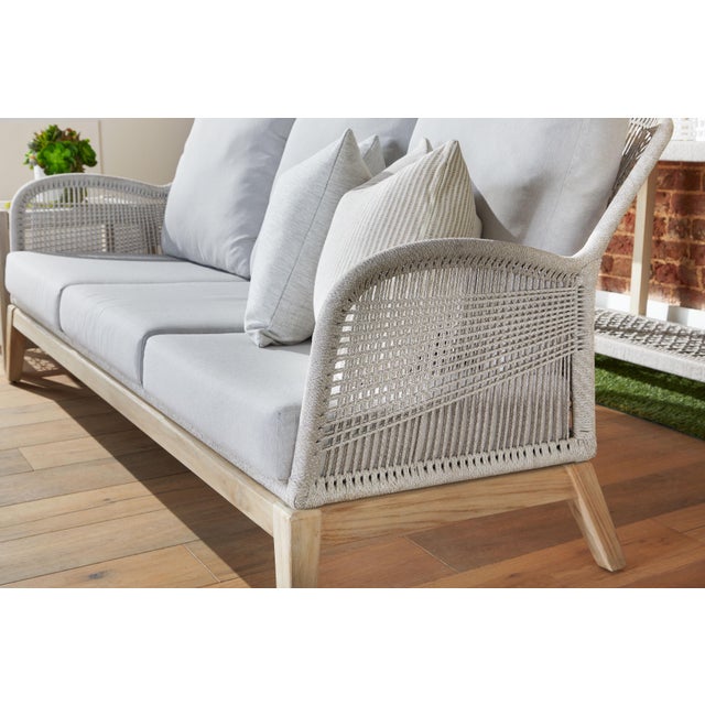 Wood Loom Teak & Rope Outdoor 79" Sofa, Taupe & White Flat Rope For Sale - Image 7 of 12