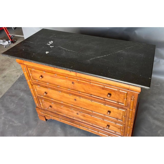 19th Century French Faux Bamboo Chest With Black Marble Top For Sale In Richmond - Image 6 of 6