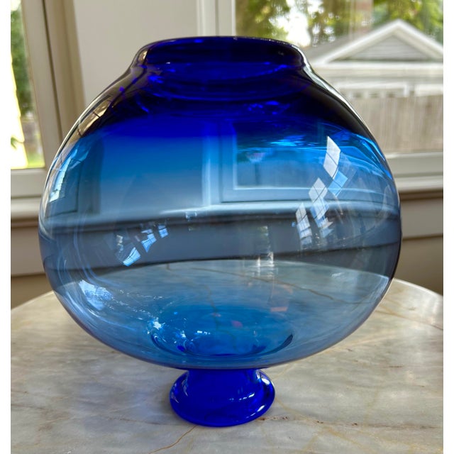 Cobalt Blue Hand Blown Glass Vase For Sale In New York - Image 6 of 9