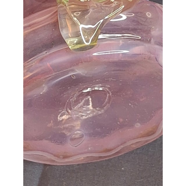Antique Stevens & Williams Art Glass Basket - Pink Opalescent Cased Glass - Applied Flower & Stem - Uranium Vaseline Glass Handle - Circa 1880s For Sale - Image 13 of 18