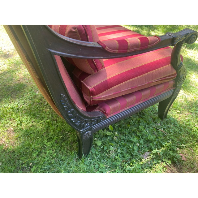 Neoclassical Ethan Allen Newport Neoclassical Empire Lounge Armchairs Set of 2 Burgundy Gold Striped For Sale - Image 3 of 12