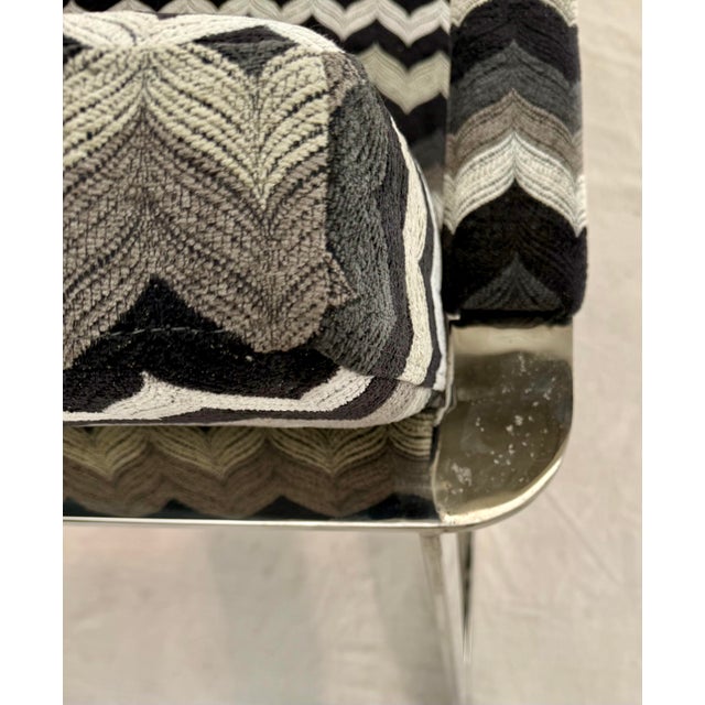 Pair of Mid-20th Century Chrome Frame Lounge Chairs With Flame Stitch Upholstery, Newly Recovered For Sale - Image 15 of 16