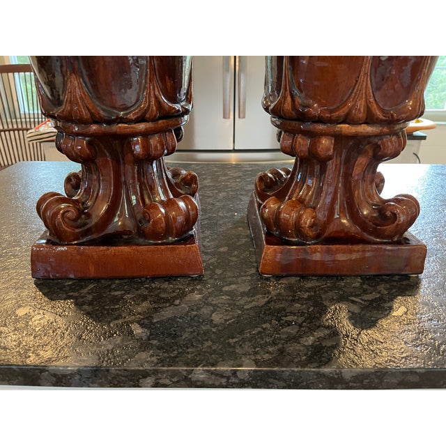 Pair of French Glazed Terracotta Urns Circa Late 19th – Early 20th For Sale In Providence - Image 6 of 9