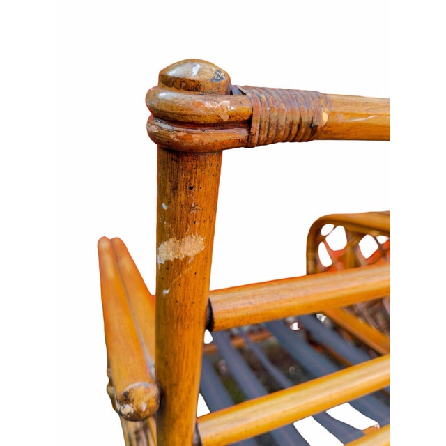 1960s Pair of Vintage Ficks Reed Rattan Lounge Chair Frames With Lattice Sides For Sale - Image 5 of 13