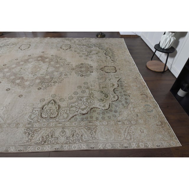1970s Vintage Persian Handmade Wool Cotton Beige Area Rug For Sale - Image 9 of 11