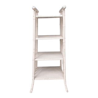 Antique Chinoiserie Bamboo Painted Wood Étagère Floor Shelf Hollywood Regency For Sale