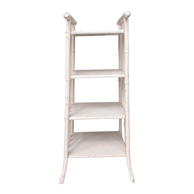 Antique Chinoiserie Bamboo Painted Wood Étagère Floor Shelf Hollywood Regency For Sale