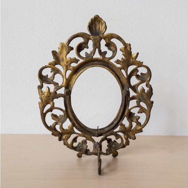 Vintage Ornate Brass Standing Oval Frame With Shell and Acanthus Motifs