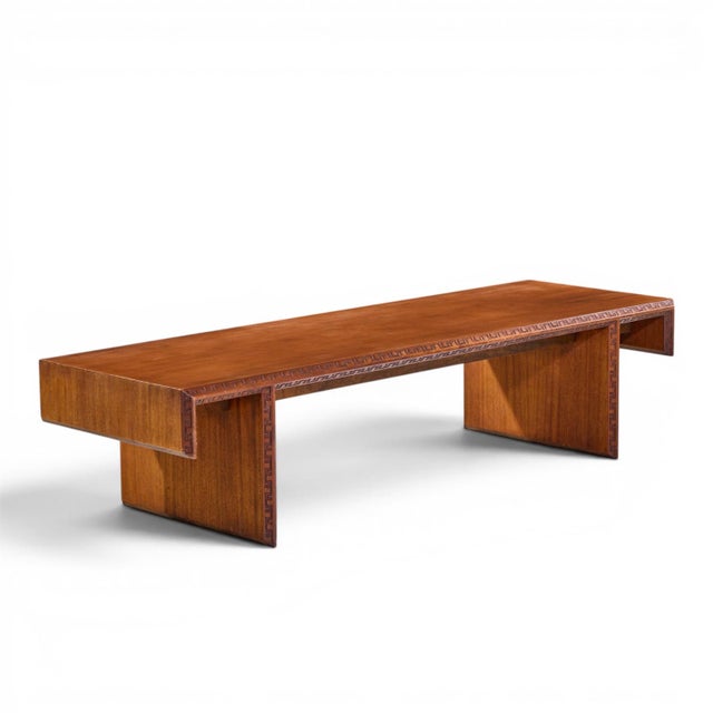 Wood Frank Lloyd Wright Taliesin Mid Century Carved Mahogany Bench Coffee Table For Sale - Image 7 of 9