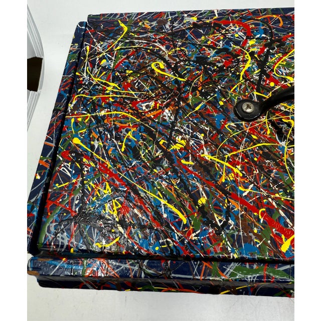 Red Late 20th Century Pollock Inspired Drip painted Folk Art Box with Lid For Sale - Image 8 of 12