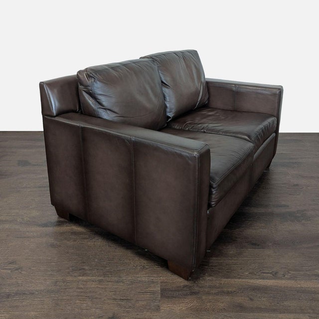 Modern Pottery Barn Brown Leather Loveseat - Modern and Comfortable For Sale - Image 3 of 7