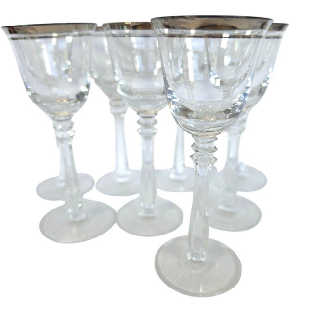 Metal Vintage Mikasa Silver Mist 57618 Cordial Glasses Platinum Rim Set of 8, 1979-87 For Sale - Image 7 of 15