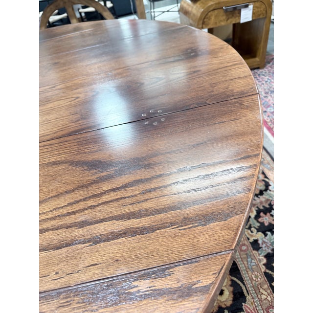 Late 20th Century Late 20th Century Custom Chestnut Round Farmhouse Plank Top Dining Table For Sale - Image 5 of 9