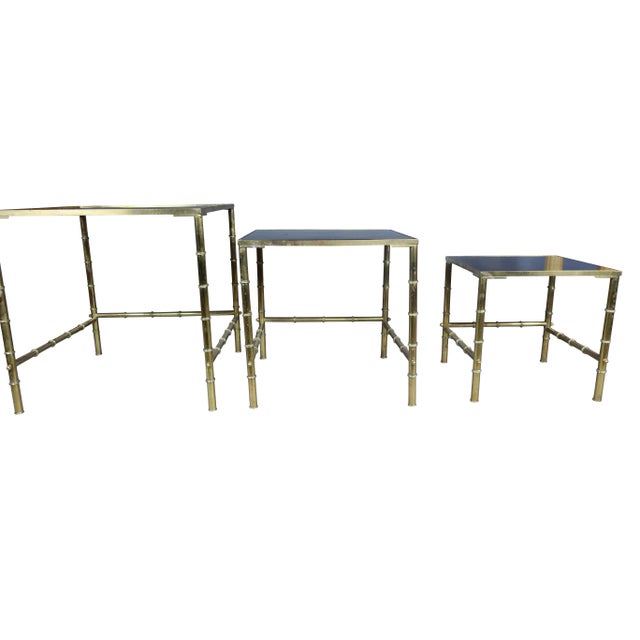 1960s Faux Bamboo Nesting Tables With Amethyst Glass - Set of 3 For Sale - Image 4 of 6