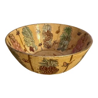Vintage Oriental Moriage Rose and Fruit Porcelain Bowl For Sale