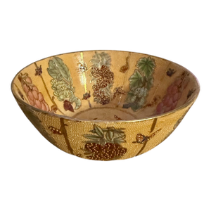 Vintage Oriental Moriage Rose and Fruit Porcelain Bowl