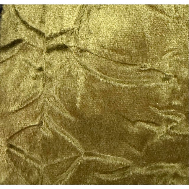 A richly textured vintage lampshade crafted in luminous green crinkled velvet, accented with black trim and dramatic...