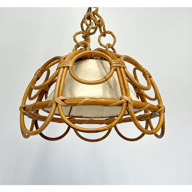 Louis Sognot Bamboo & Rattan Pendant Lamp by Louis Sognot, France, 1960s For Sale - Image 4 of 10