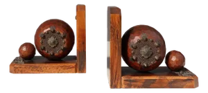 Art Deco Faceted Ball Bookends in Oak with Metal Decorations, 1920, Set of 2