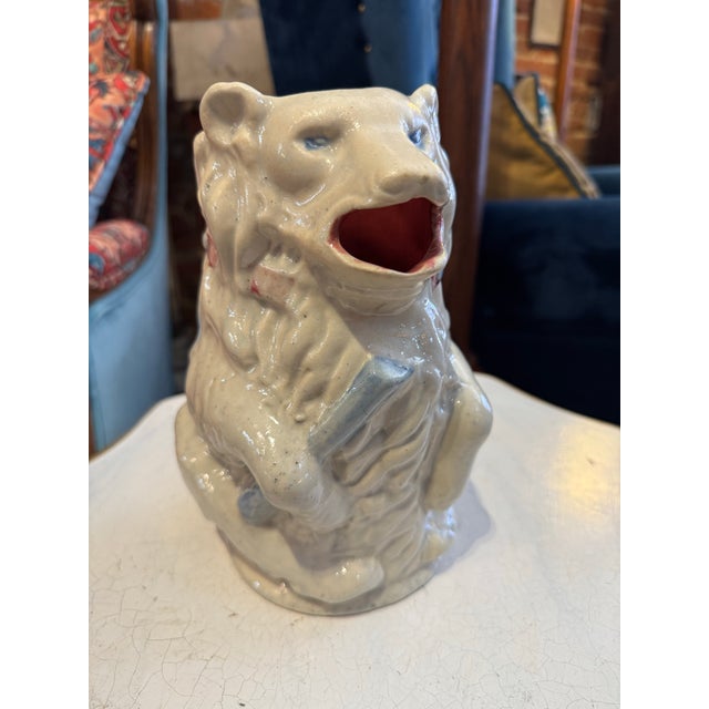 Antique French Majolica Pottery Bear Pitcher For Sale - Image 4 of 12