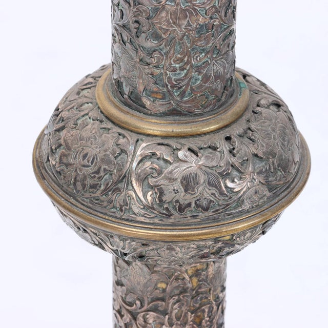 Early 20th Century An Antique Silver and Bronze Floor Lamp by Edward F. Caldwell & Co. For Sale - Image 5 of 12