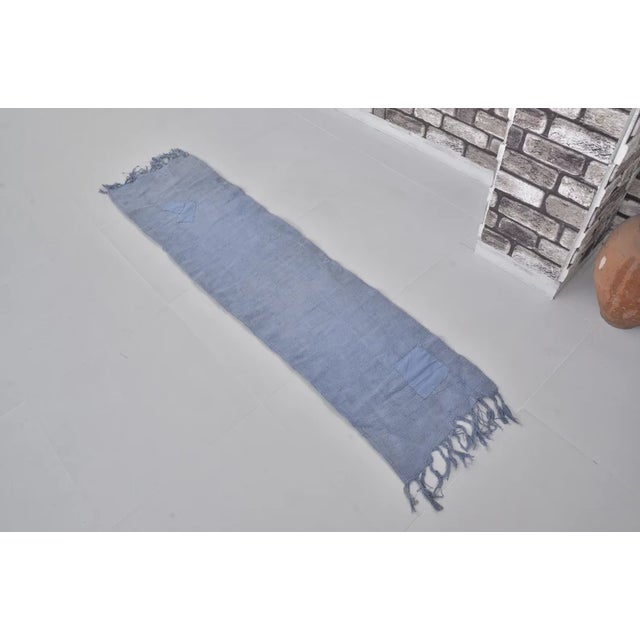 Turkish 1950s Soft Blue Hemp Kilim For Sale - Image 3 of 10