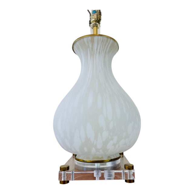 Vintage Murano Glass Frosted White Tortoise Effect Table Lamp by Bauer For Sale