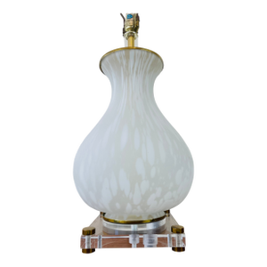 Vintage Murano Glass Frosted White Tortoise Effect Table Lamp by Bauer