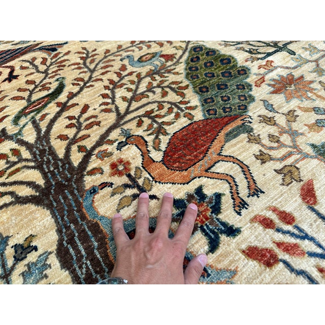 Hand-Knotted Afghan Tree of Life Pictorial Wool Area Rug - 8'1" X 9'9" For Sale - Image 9 of 13