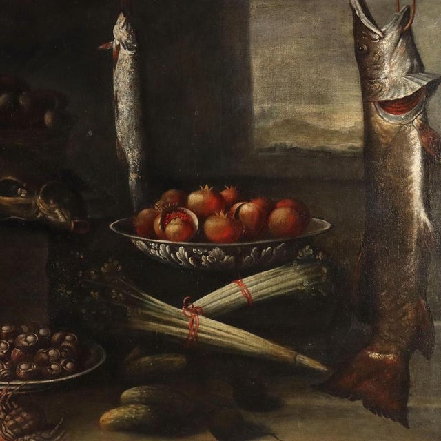 Lombard School, Still Life Painting with Fish, Snails, Mushrooms and Other Plants, Oil on Canvas For Sale - Image 3 of 14