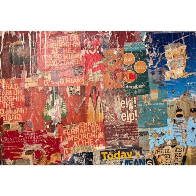 Mike Falcon, Large Mike Falcon Torn Paper Collage Painting Assemblage Pop Art Decollage For Sale - Image 13 of 18