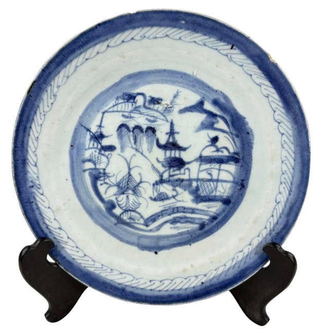 Antique 19th Century Chinese Canton Export Porcelain 10" Charger & Stand For Sale - Image 11 of 12